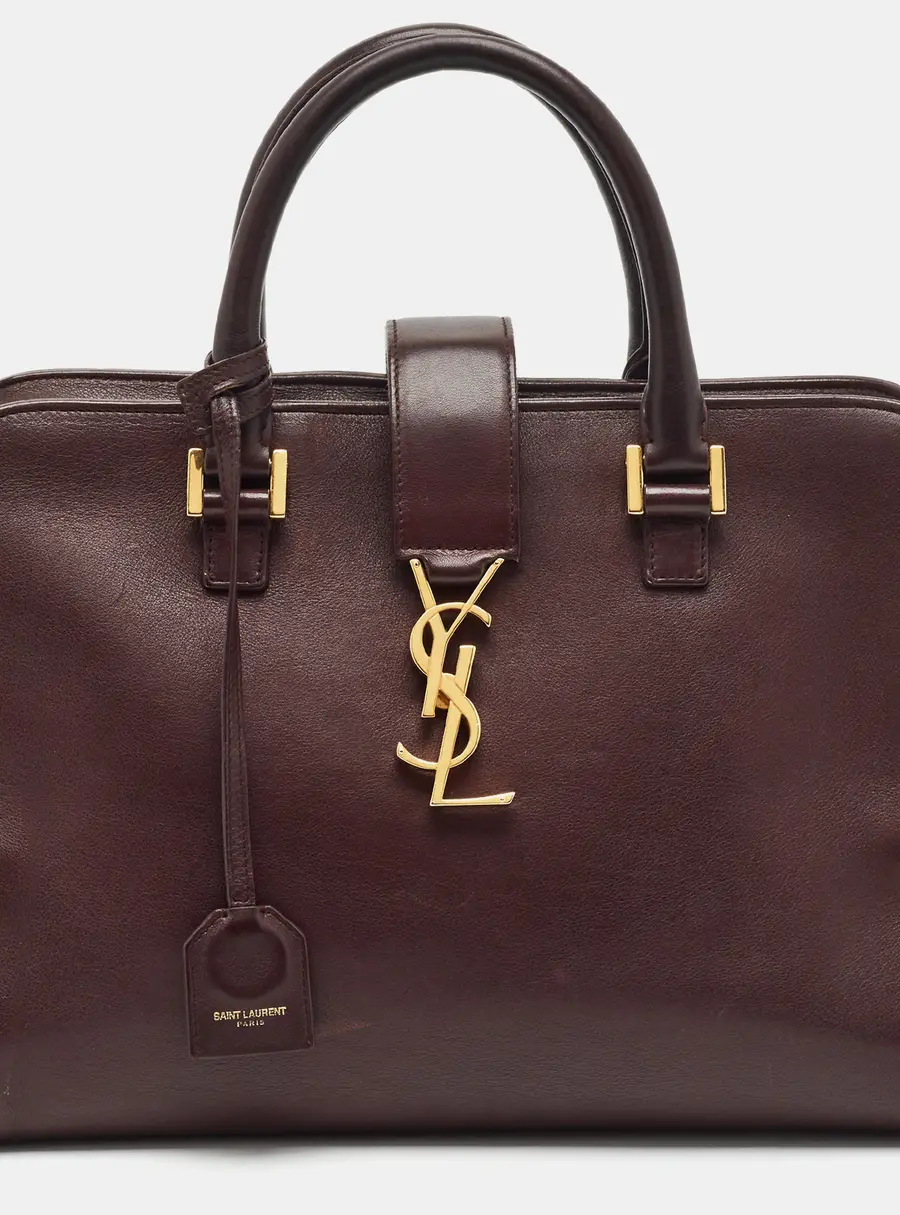 Saint Laurent Cabas Monogram Small Burgundy Leather Top Handle Bag