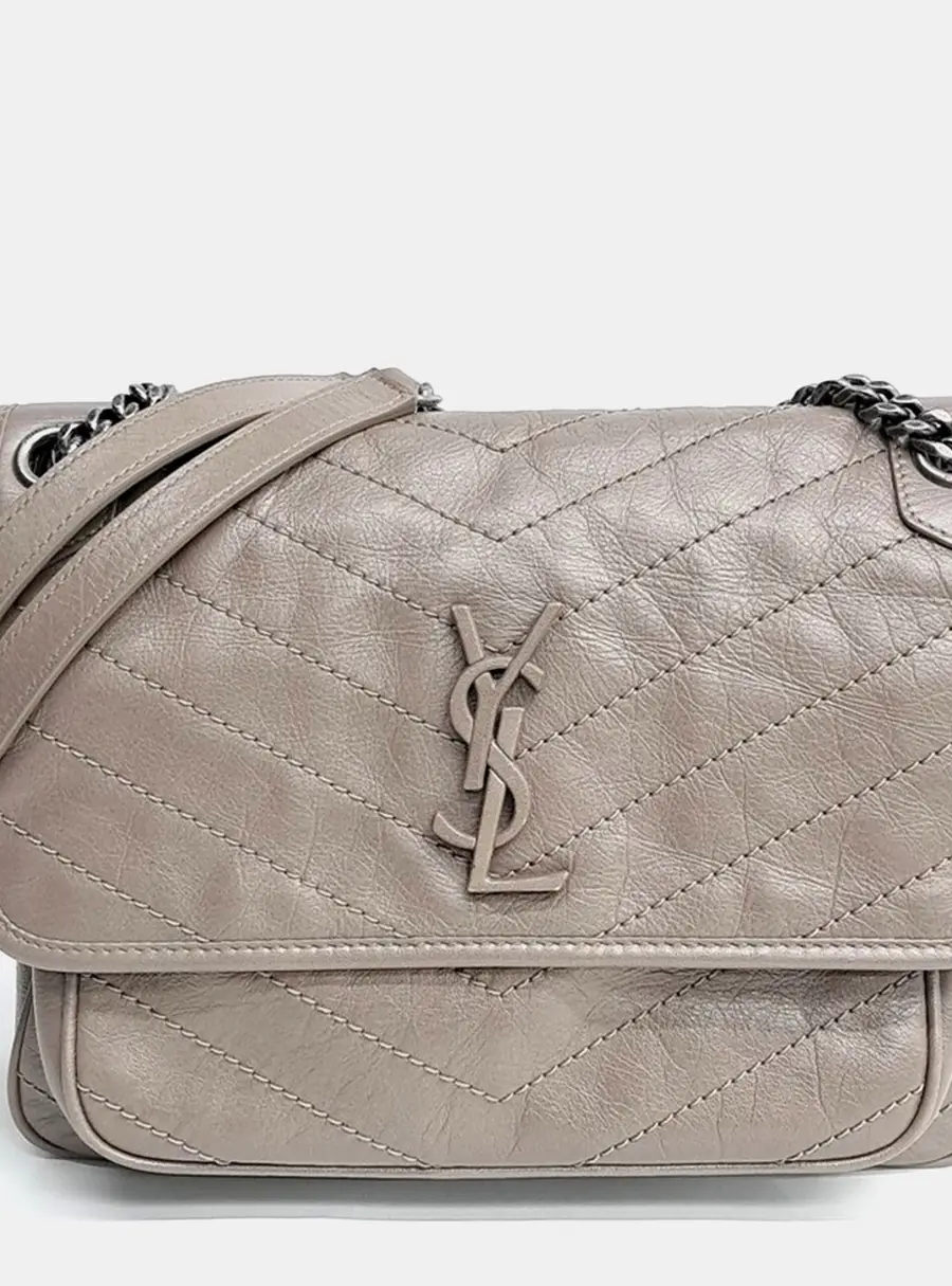 Saint Laurent Nikki Small Grey Matelasse Calfskin Leather Shoulder Bag