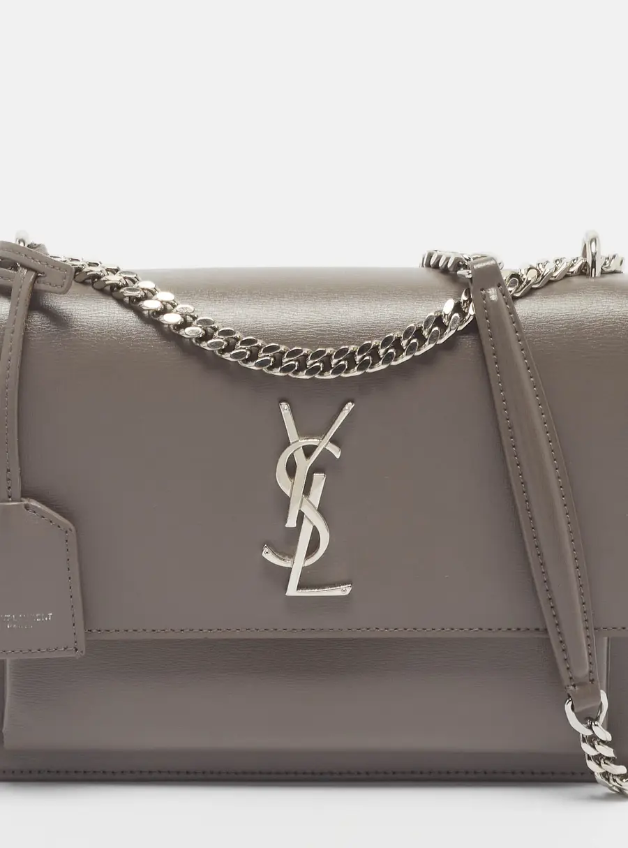 Saint Laurent Sunset Medium Grey Leather Shoulder Bag