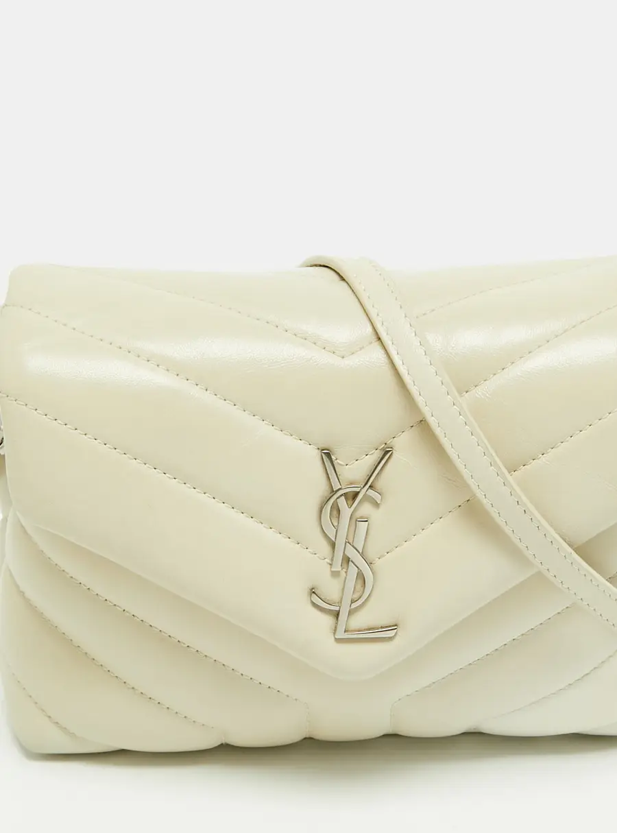Saint Laurent Toy Loulou Off White Matelass&eacute; Leather Crossbody Bag
