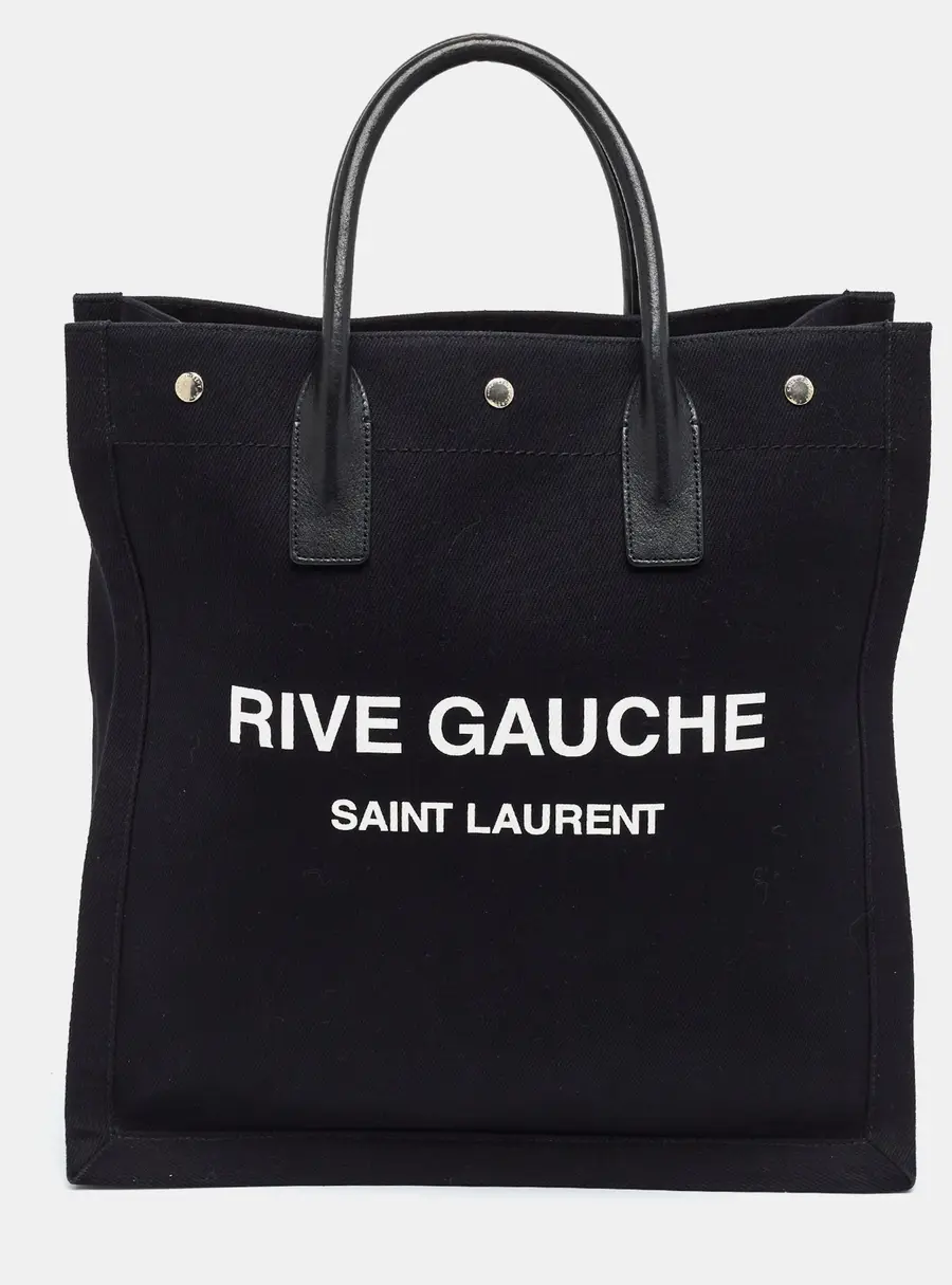 Saint Laurent North South Rive Gauche Black Canvas and Leather Tote