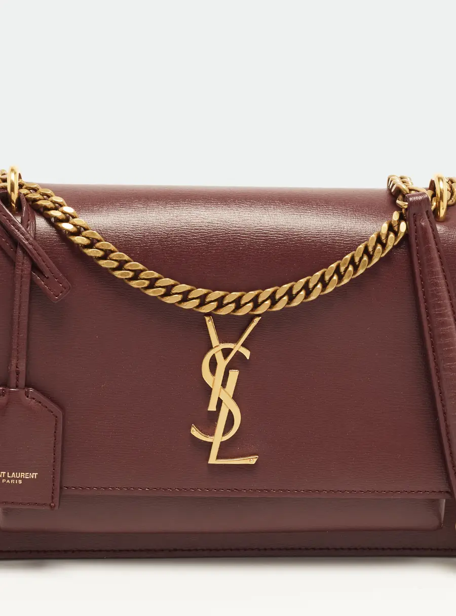 Saint Laurent Sunset Medium Burgundy Leather Shoulder Bag