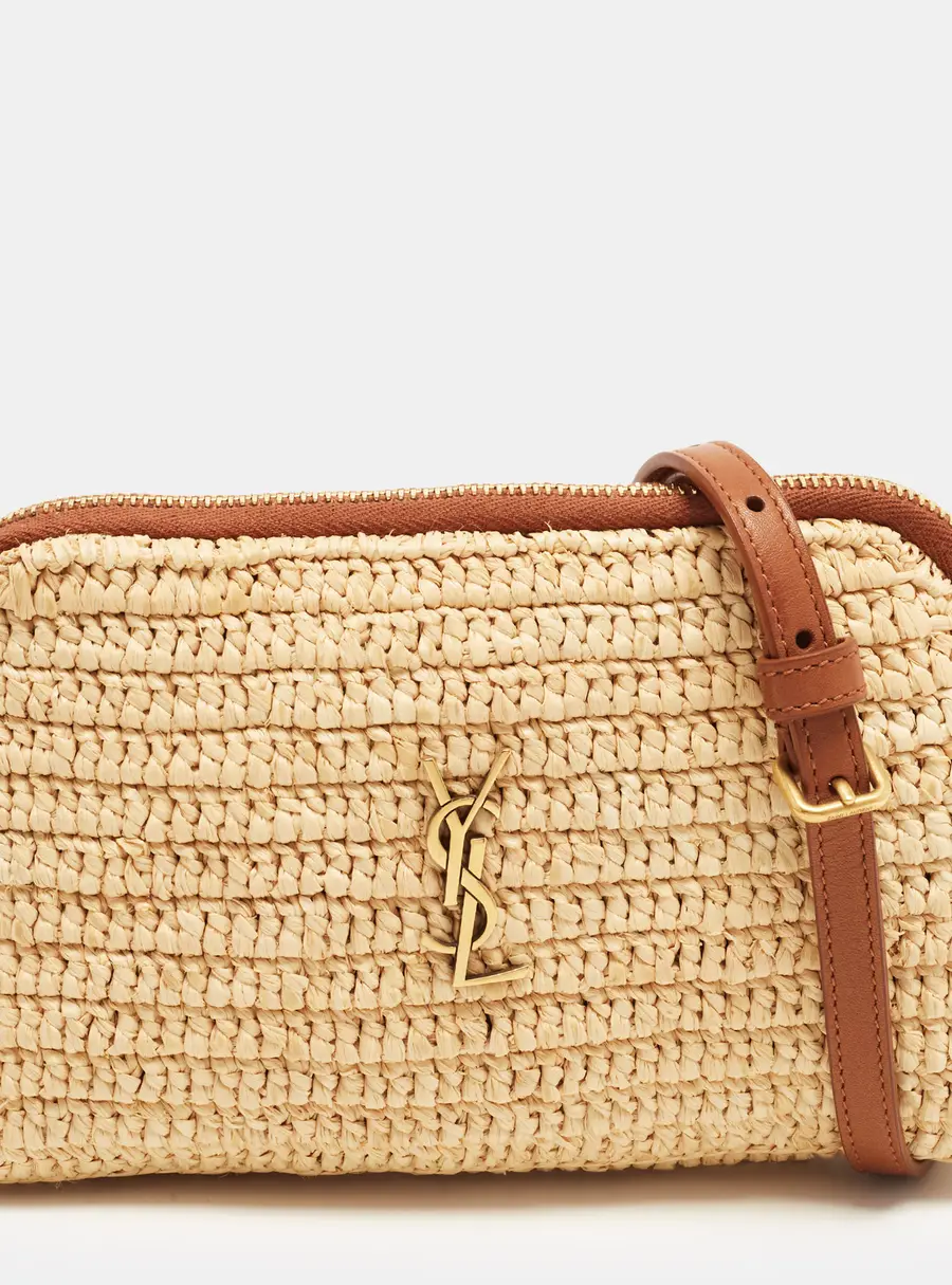Saint Laurent Gaby Beige/Brown Raffia and Leather Crossbody Bag