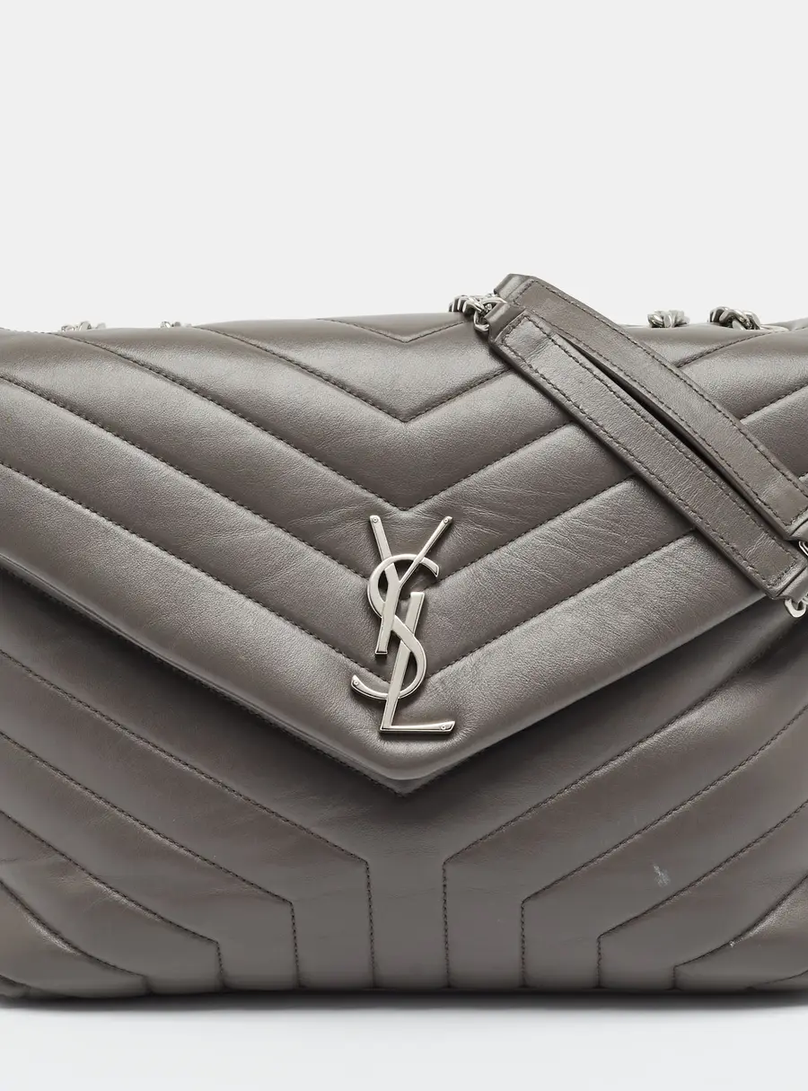 Saint Laurent Grey LouLou Medium Matelass&eacute; Leather Shoulder Bag