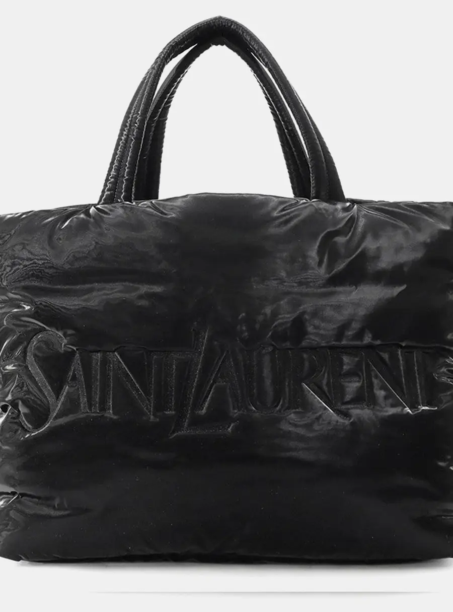 Saint Laurent Tote Small Black Silktec Canvas Tote Bag