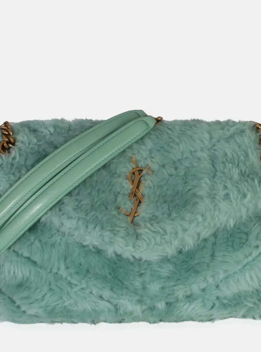 Saint Laurent Loulou Puffer Small Iced Mint Shearling Shoulder Bag