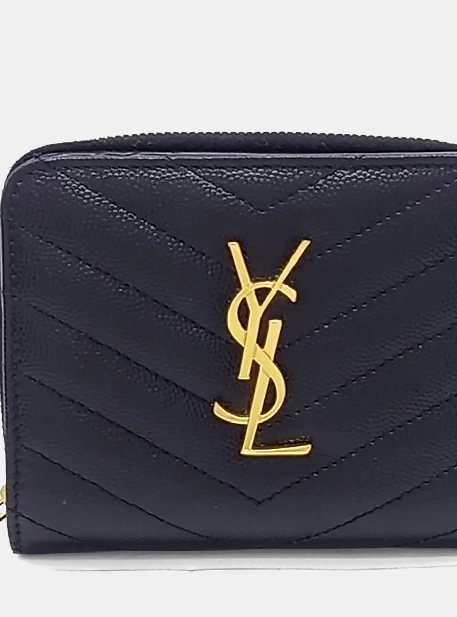 Saint Laurent Paris Monogram Black Grained Calfskin Leather Wallet Bag