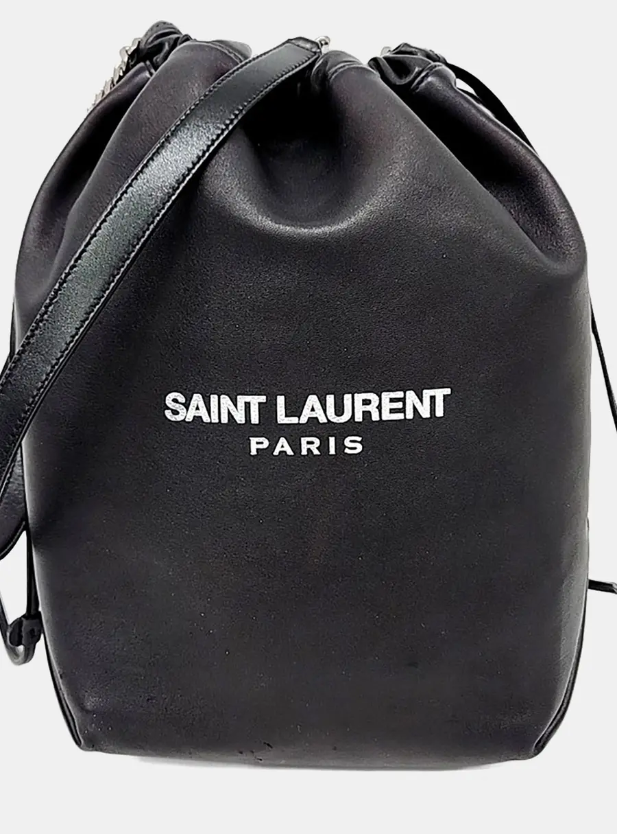 Saint Laurent Paris Black Leather Teddy Bucket Bag
