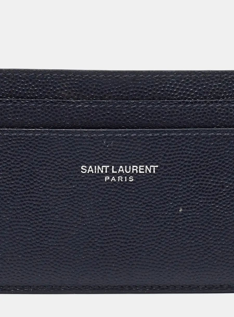 Saint Laurent Logo Navy Blue Leather Card Holder