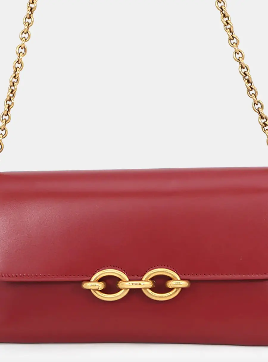 Saint Laurent Le Maillon WOC Opium Red Calfskin Leather Wallet on Chain Bag