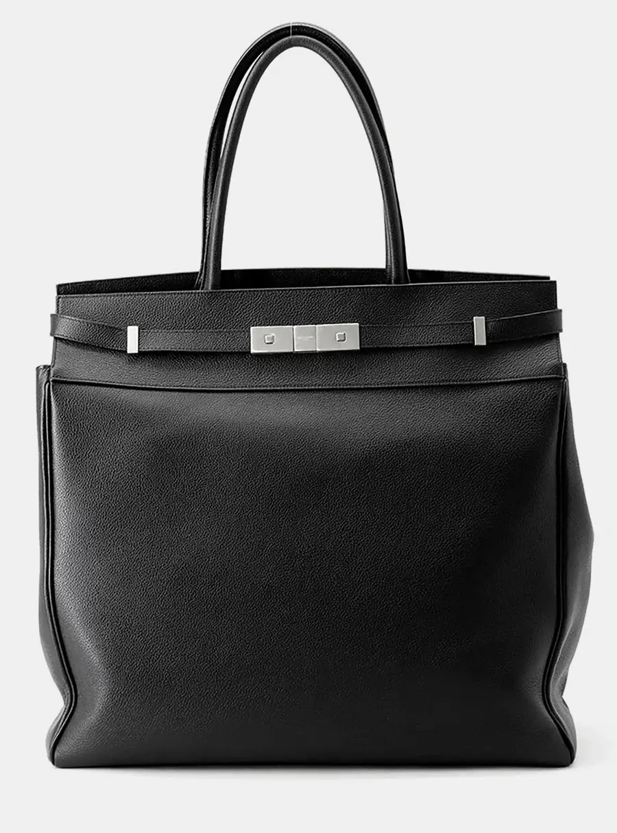 Saint Laurent Manhattan North South Tote Black Grained Leather Top Handle Bag