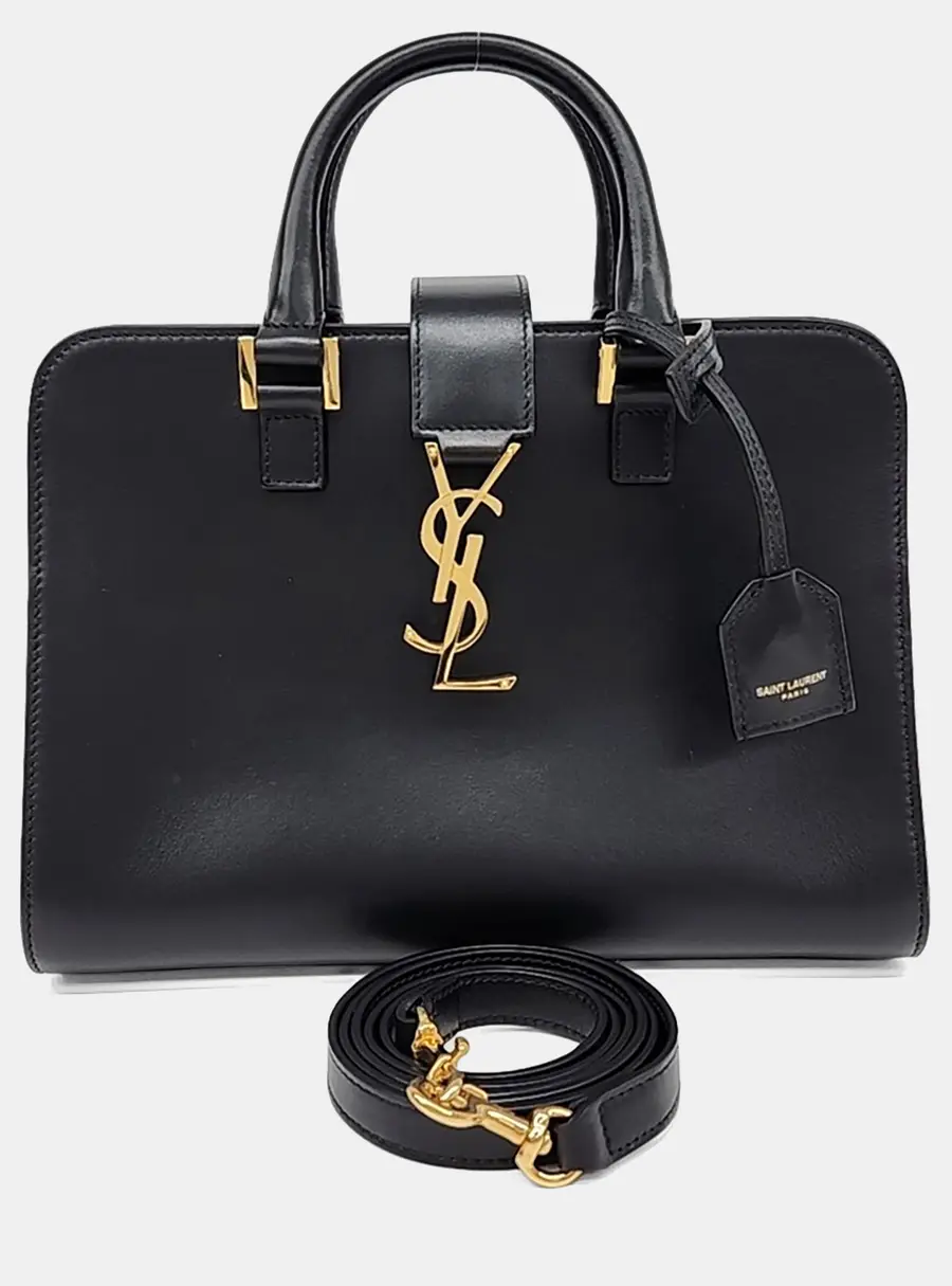 Saint Laurent Paris Black Leather Monogram Cabas Baby Bag