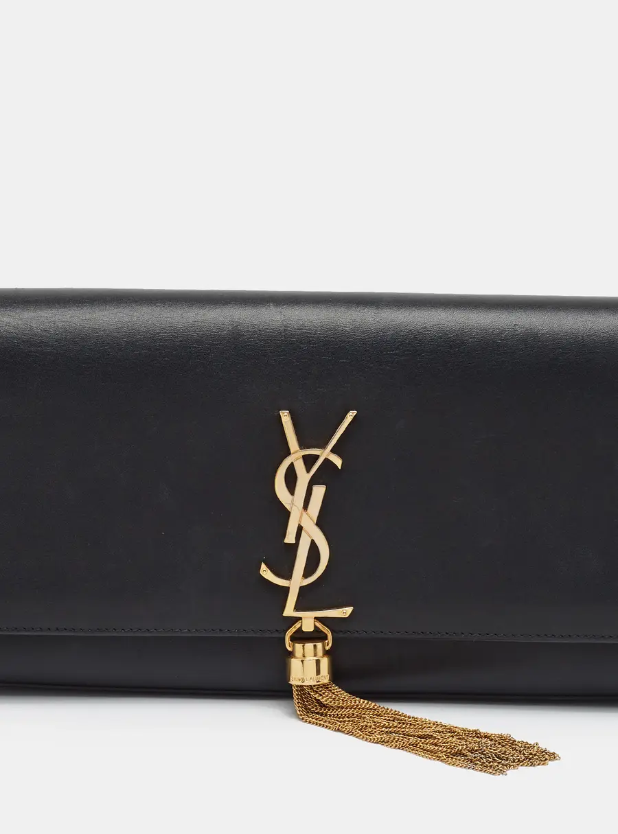 Saint Laurent Kate Tassel Black Leather Clutch