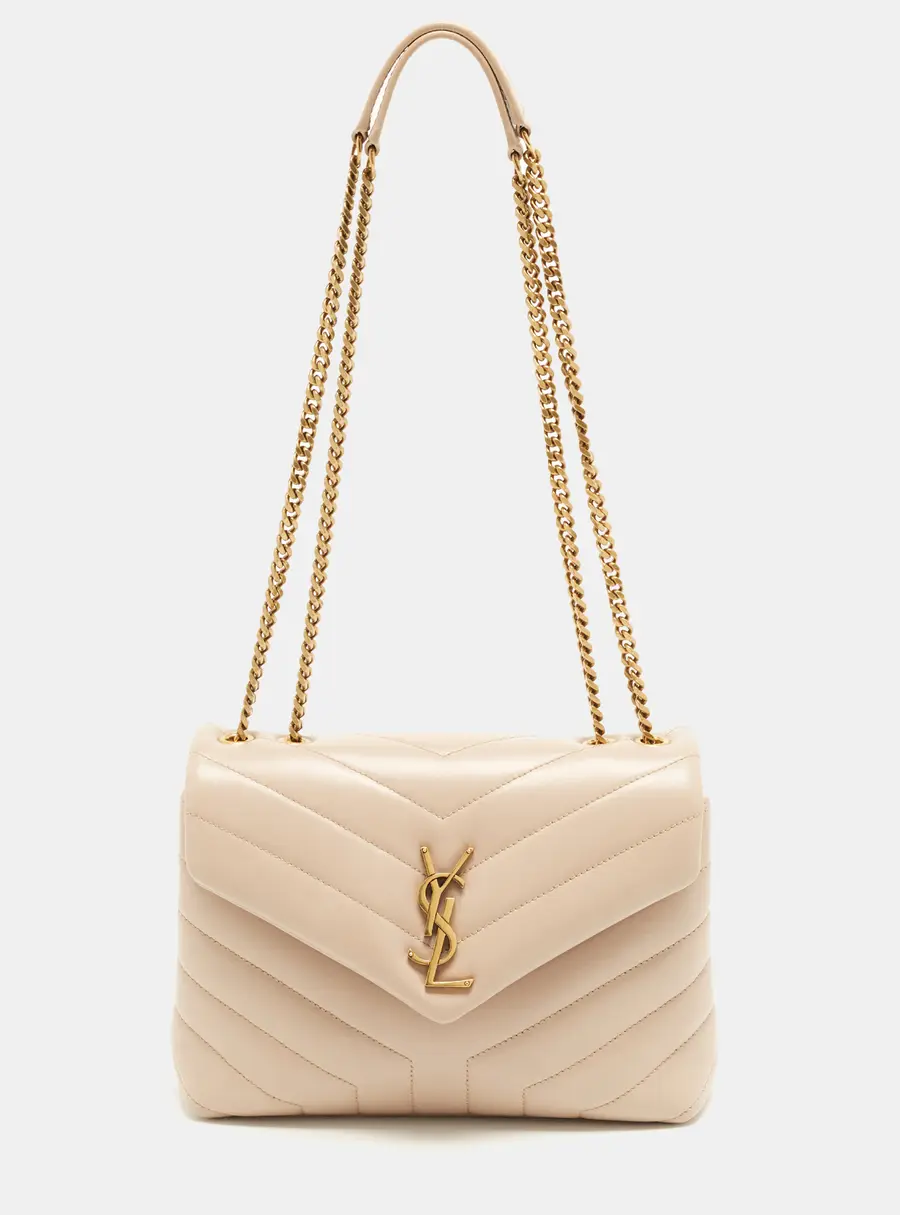 Saint Laurent Loulou Small Beige Matelass&eacute; Leather Shoulder Bag