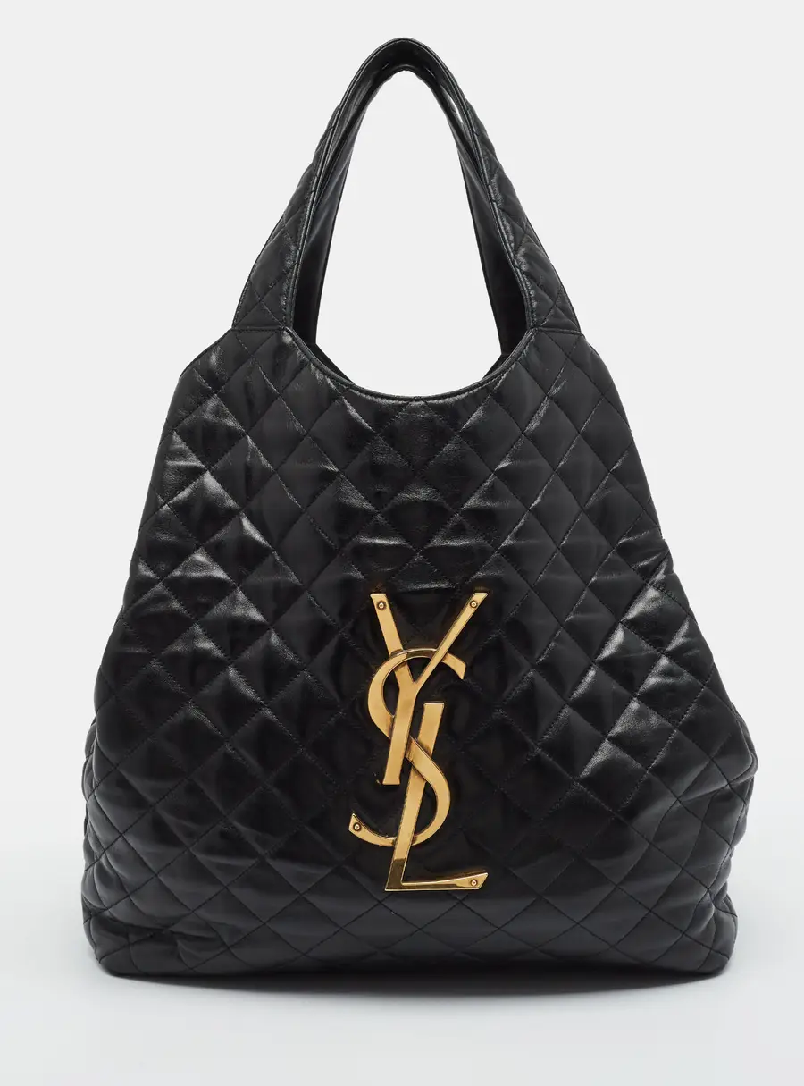 Saint Laurent Icare Maxi Black Quilted Leather Shopping Tote