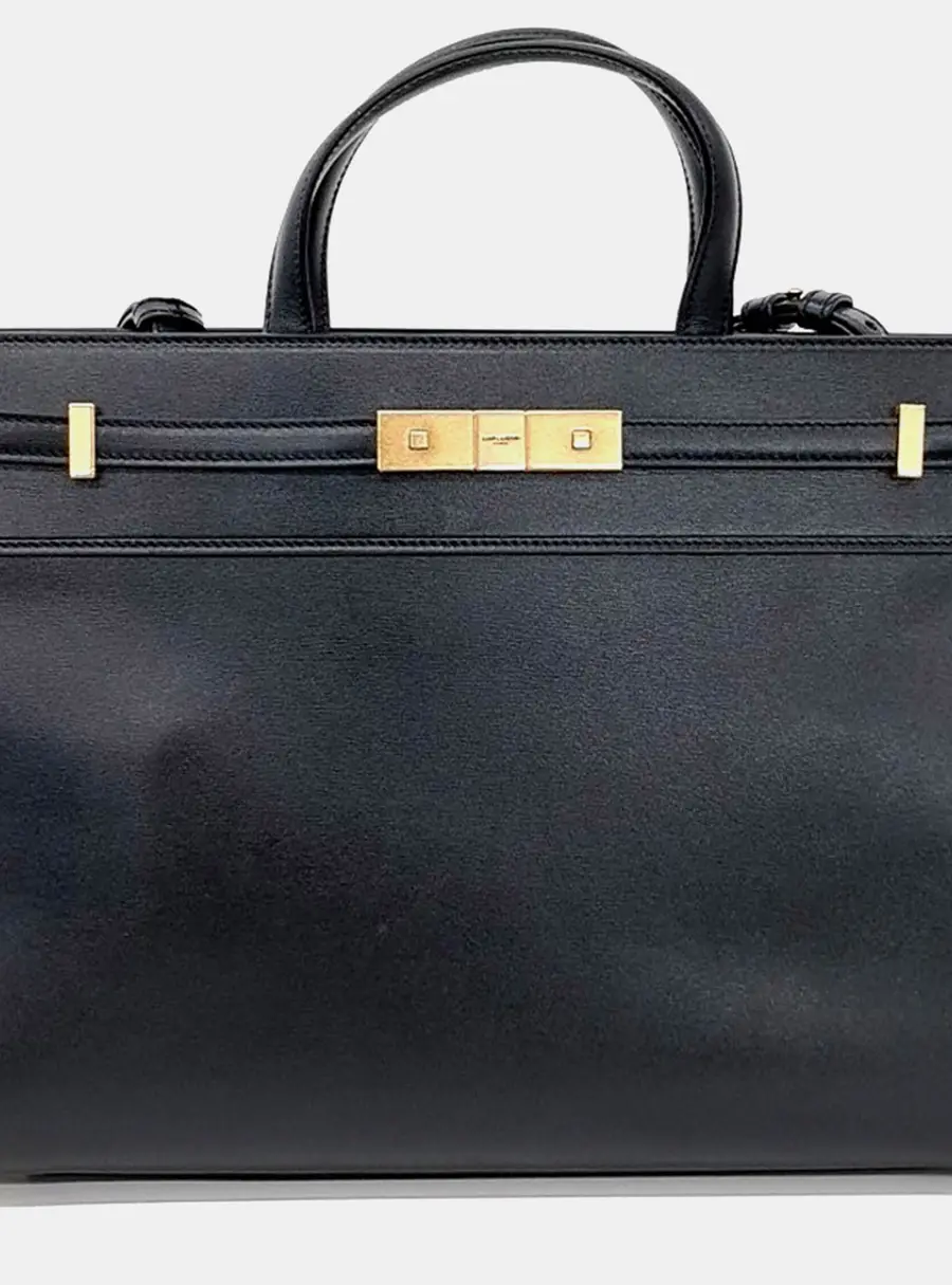 Saint Laurent Manhattan Small Black Calfskin Leather Top Handle Bag