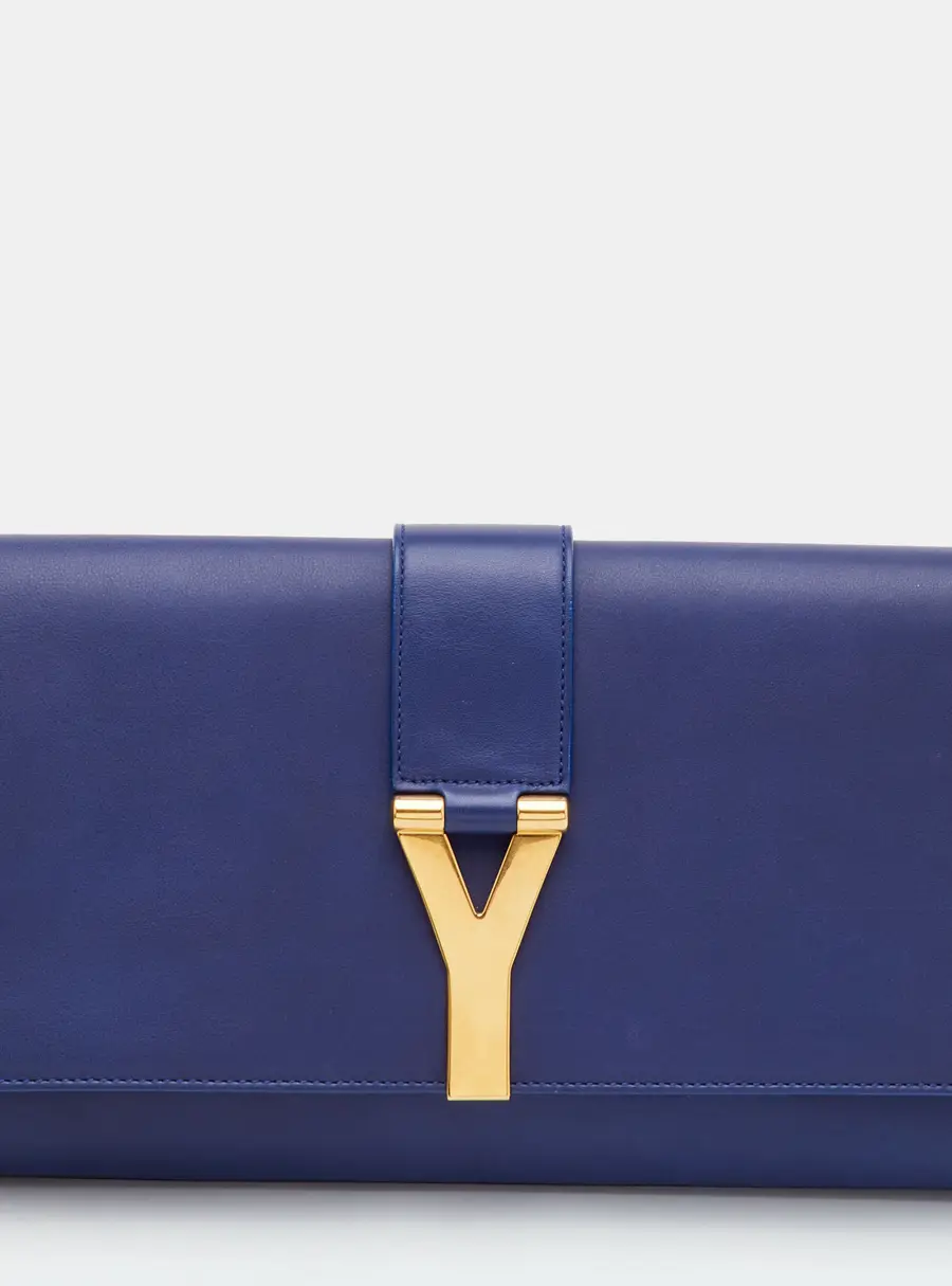 Saint Laurent Ligne Y Blue Leather Clutch