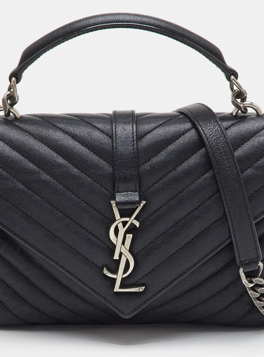 Saint Laurent College Medium Black Metalassé Leather Top Handle Bag