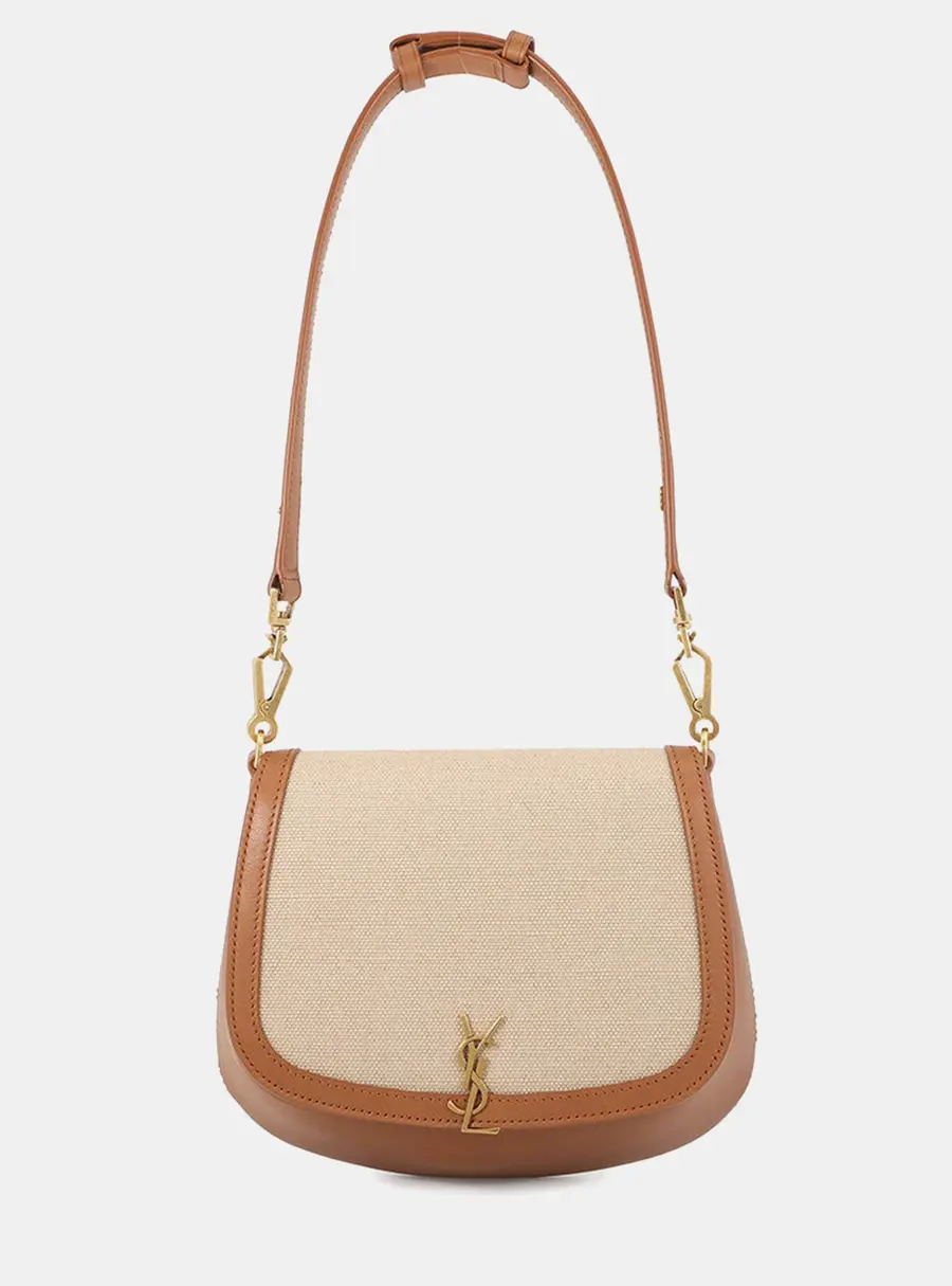 Saint Laurent Voltaire Mini Brown Beige Canvas Leather Shoulder Bag