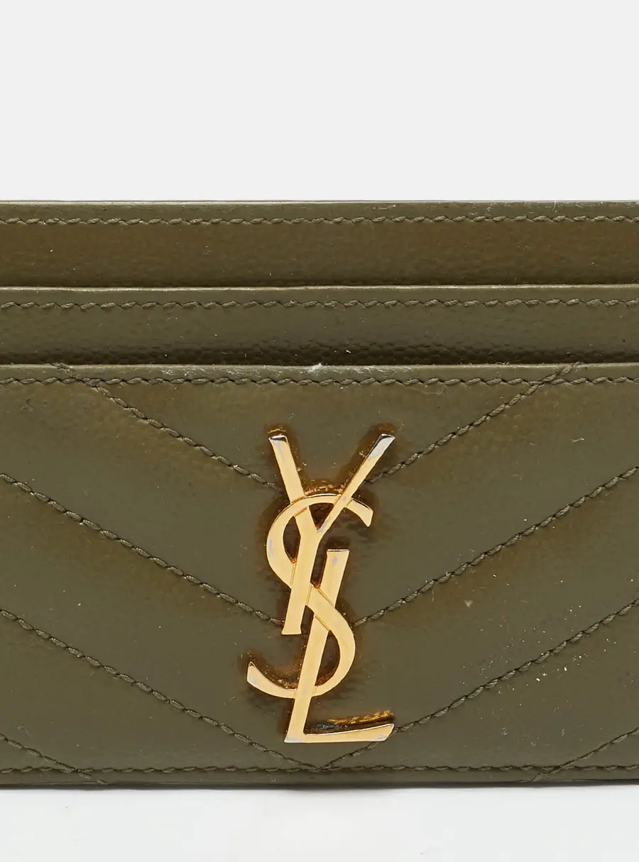Saint Laurent Cassandre Green Matelassé Leather Card Holder