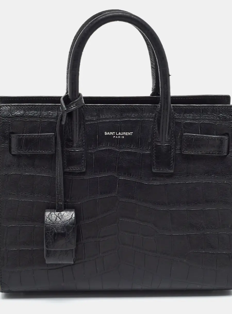 Saint Laurent Classic Sac De Jour Nano Black Croc Embossed Leather Tote