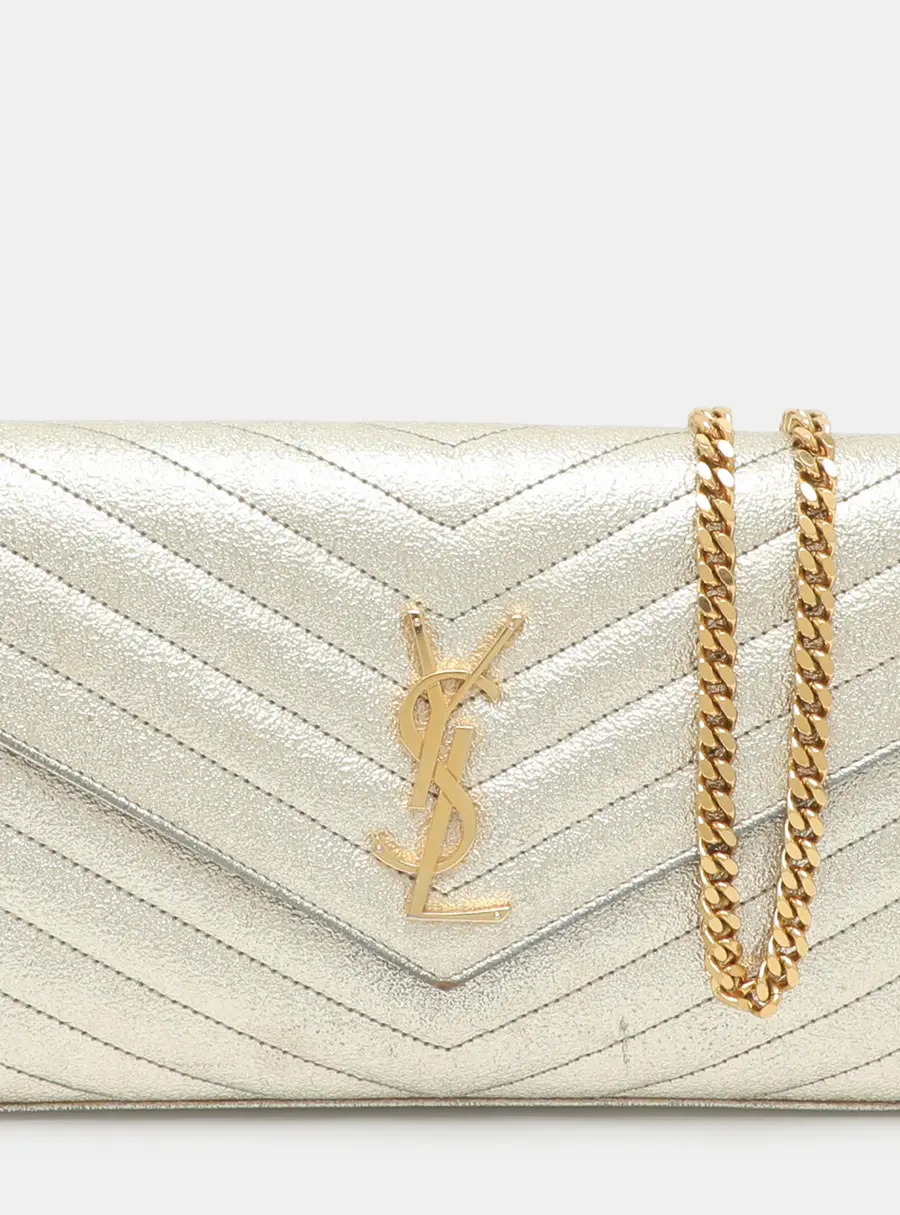 Saint Laurent Monogram Envelope Gold Matelasse Leather Wallet On Chain