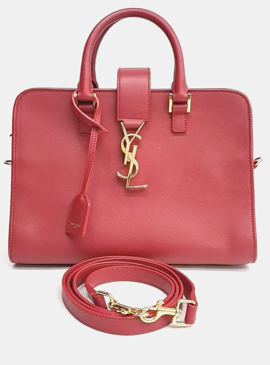 Saint Laurent Paris Red Leather Monogram Cabas Baby Bag (372087)
