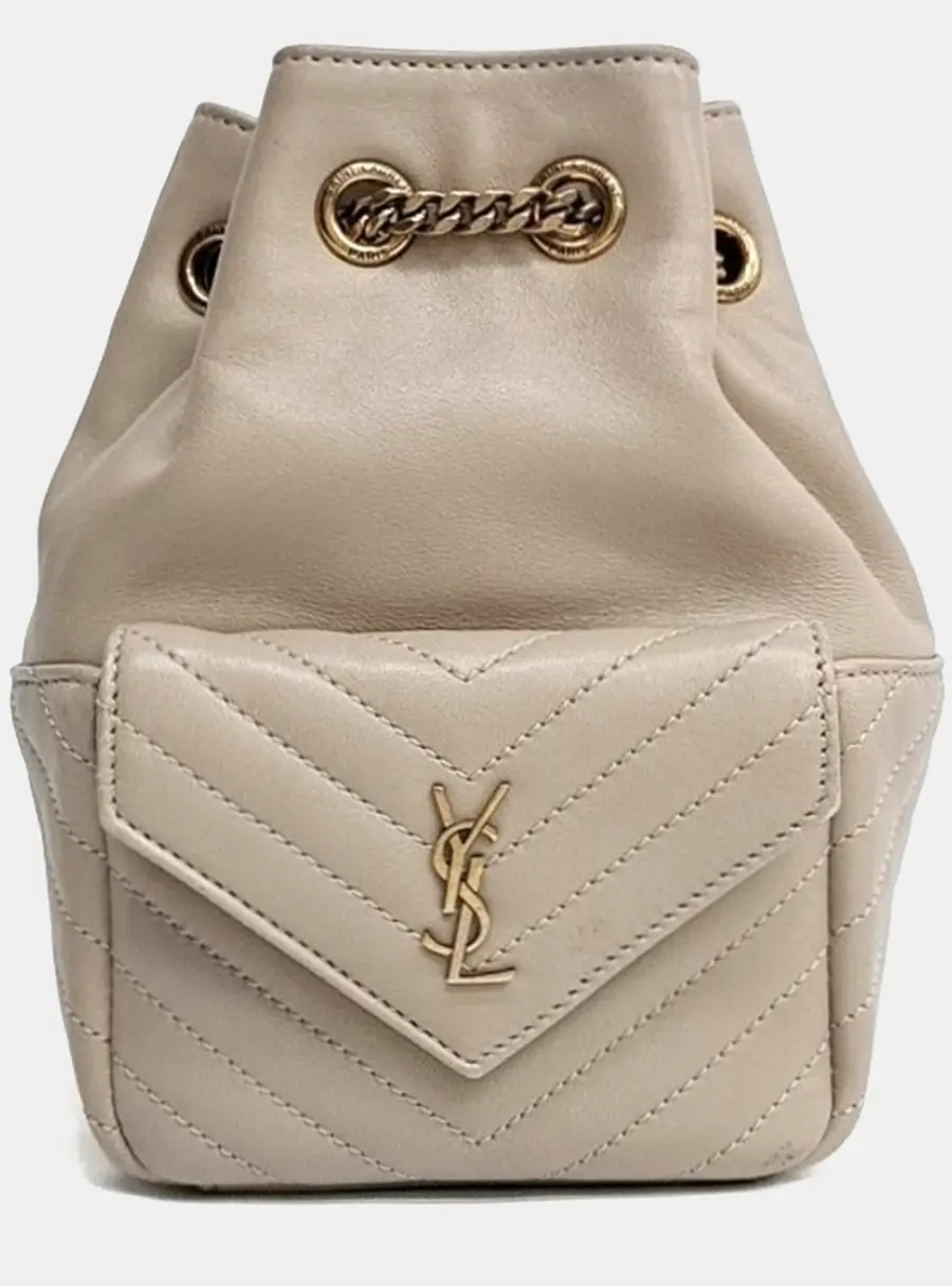 Saint Laurent Joe Mini Beige Leather Bucket Bag (701631)