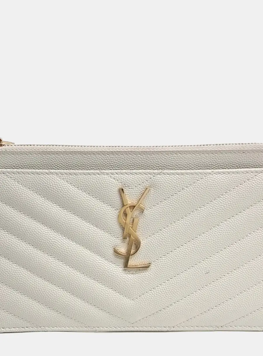 Saint Laurent Paris White Leather Monogram Bill Pouch