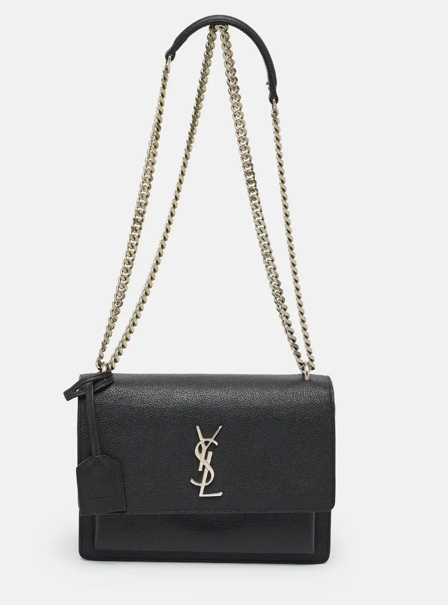 Saint Laurent Sunset Medium Black Leather Shoulder Bag