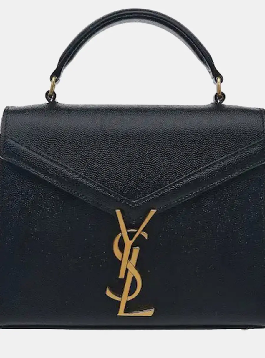 Saint Laurent Cassandra Mini Black Grain de Poudre Embossed Leather Top Handle Bag