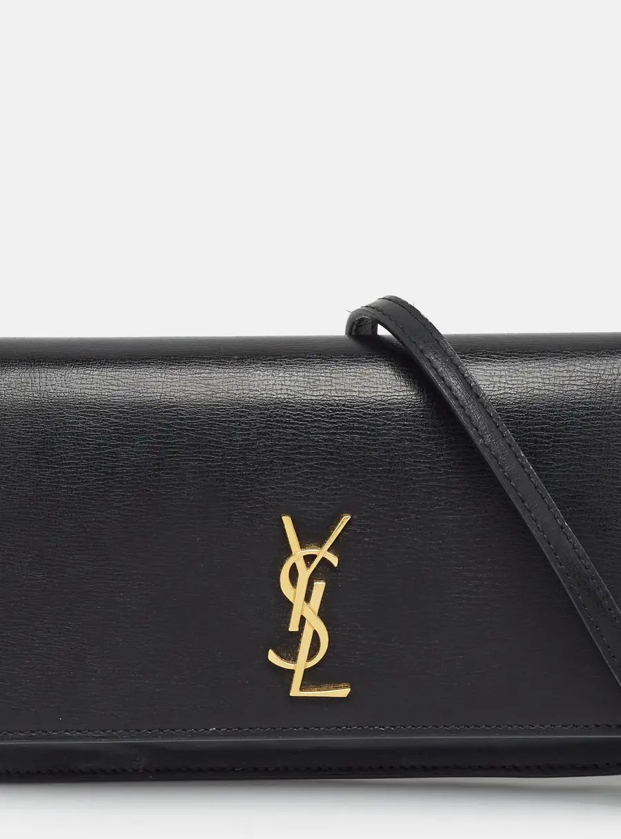 Saint Laurent Cassandre Phone Holder Black Leather Crossbody Bag