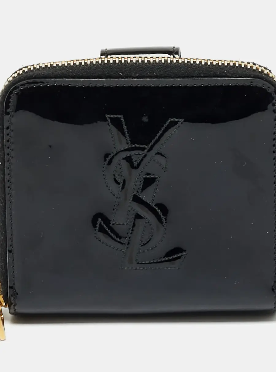 Saint Laurent Monogram Black Patent Leather Zip Coin Purse