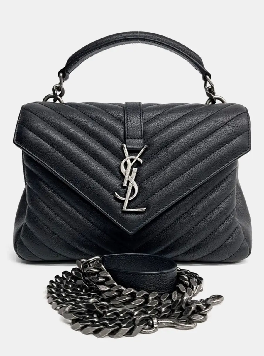 Saint Laurent Paris Black Leather Classic College Monogram Chain Bag