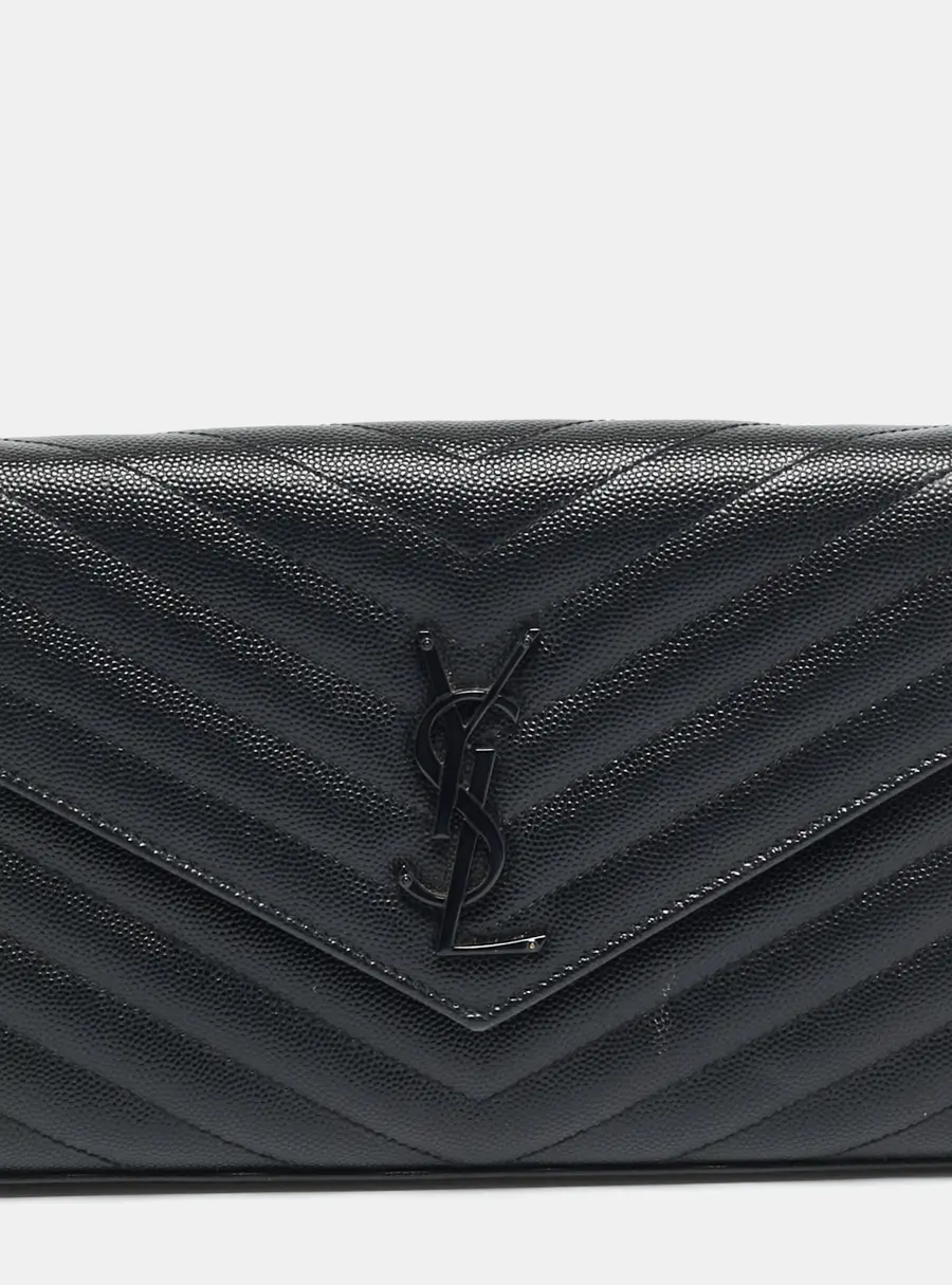 Saint Laurent Envelope Black Matelassé Leather Wallet On Chain