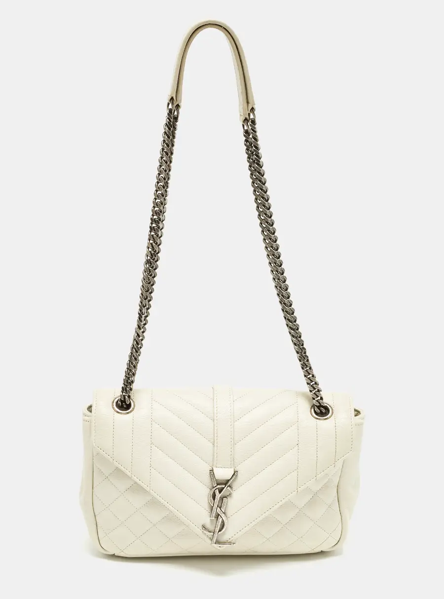 Saint Laurent College Medium White Matelassé Leather Bag