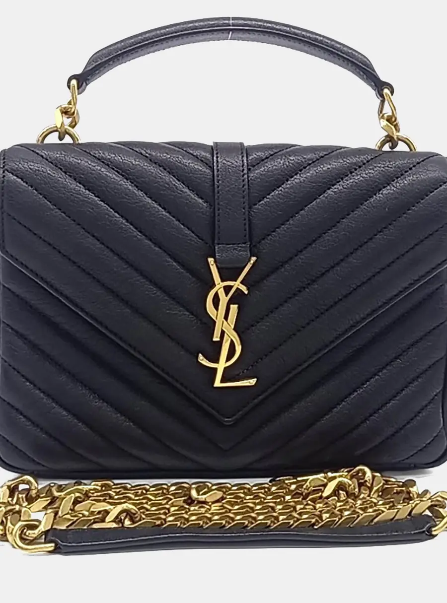 Saint Laurent Paris Black Leather Classic College Monogram Chain Bag