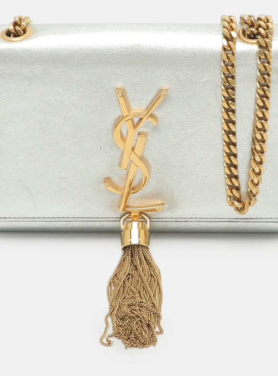 Saint Laurent Kate Tassel Small Silver Leather Crossbody Bag