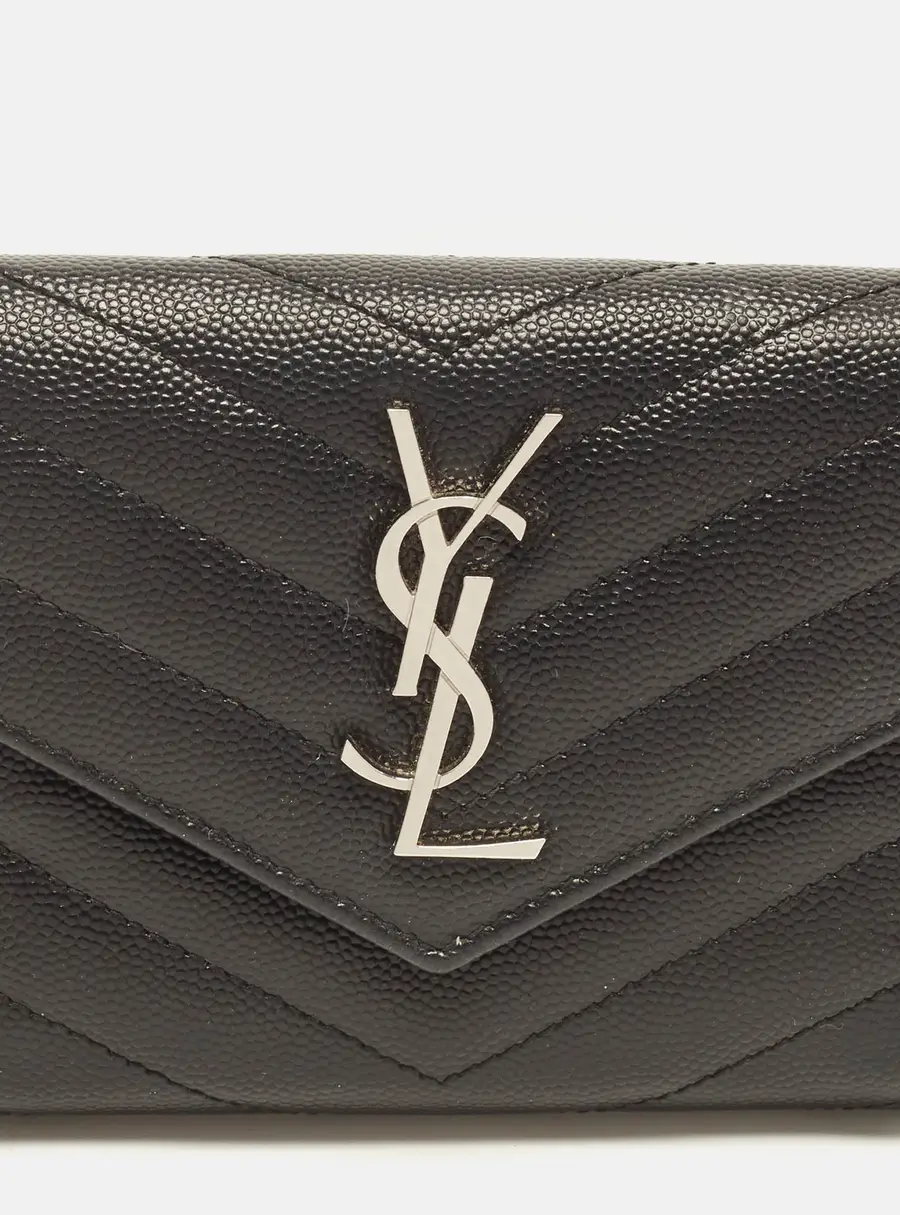 Saint Laurent Cassandre Black Matelasse Leather Trifold Wallet