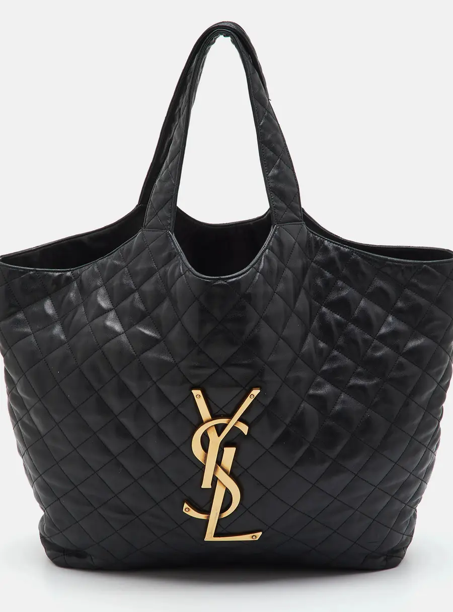 Saint Laurent Icare Maxi Black Quilted Leather Shopping Tote