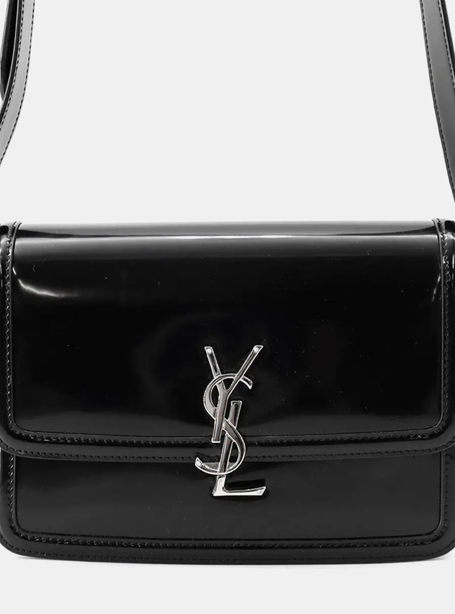 Saint Laurent Paris Solferino Medium Satchel Black Patent Leather Size Medium