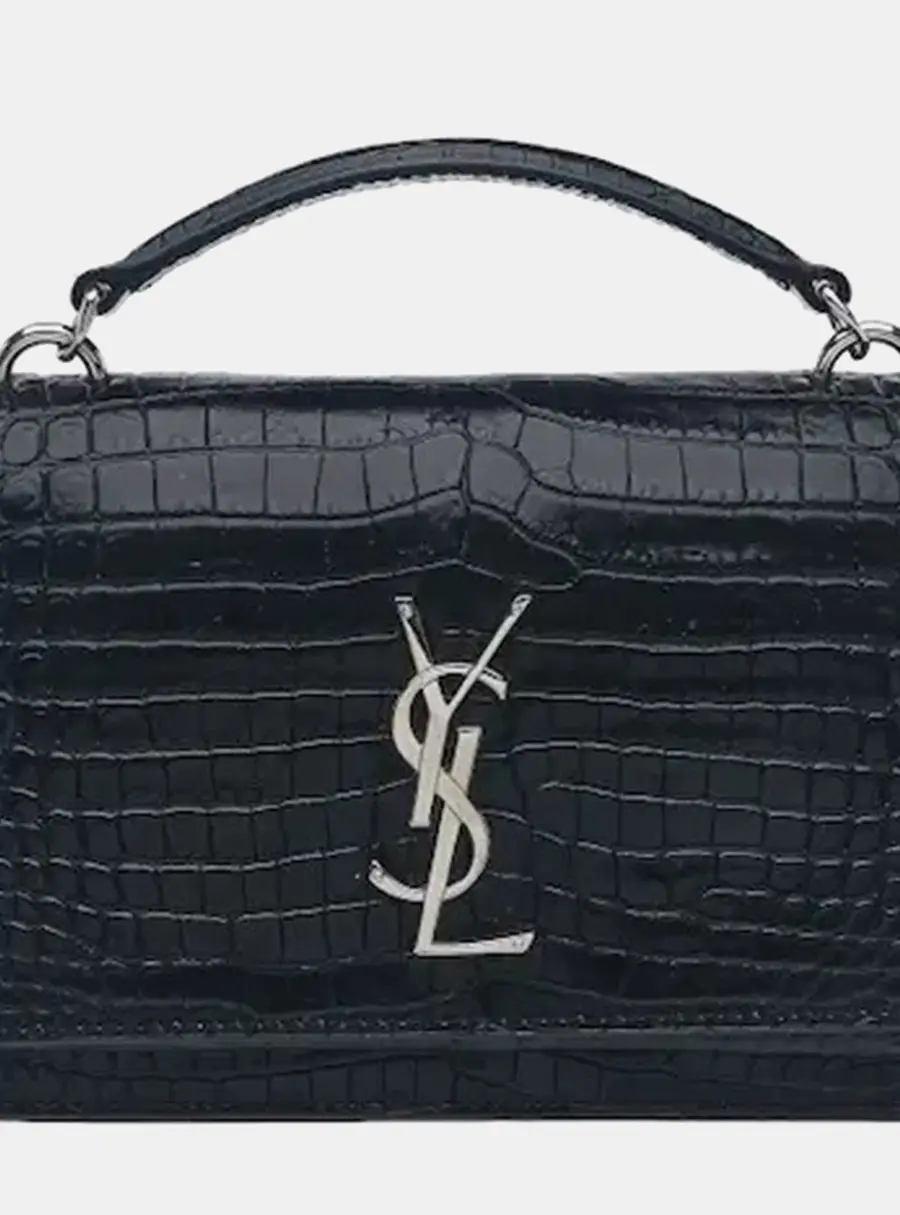 Saint Laurent Sunset Black Crocodile Embossed Leather Chain Bag Mini