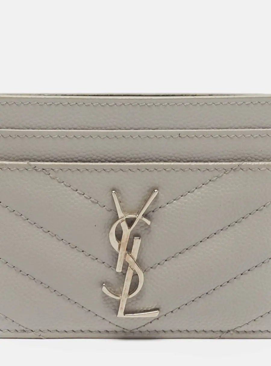 Saint Laurent Monogram Light Grey Matelassé Leather Card Holder