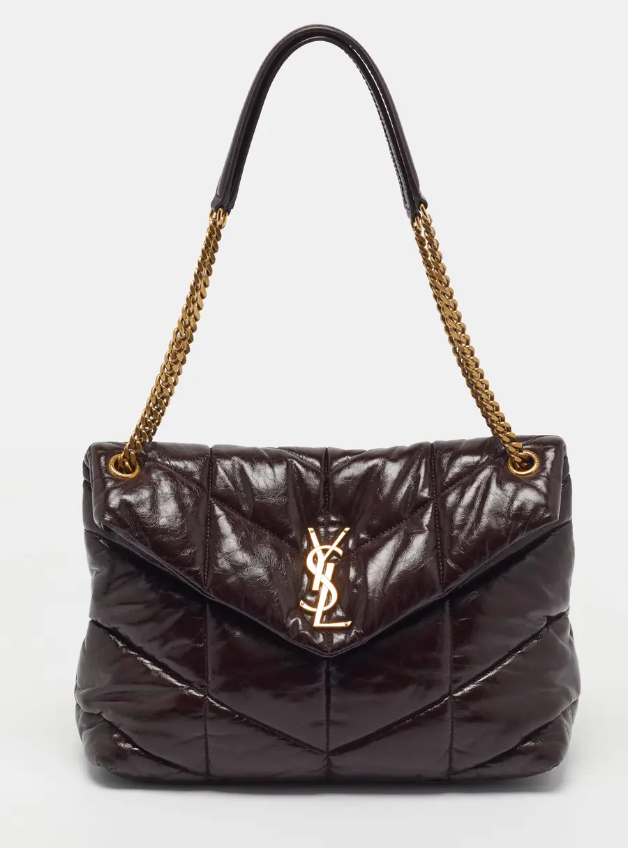 Saint Laurent Loulou Medium Black Puffer Patent Leather Shoulder Bag