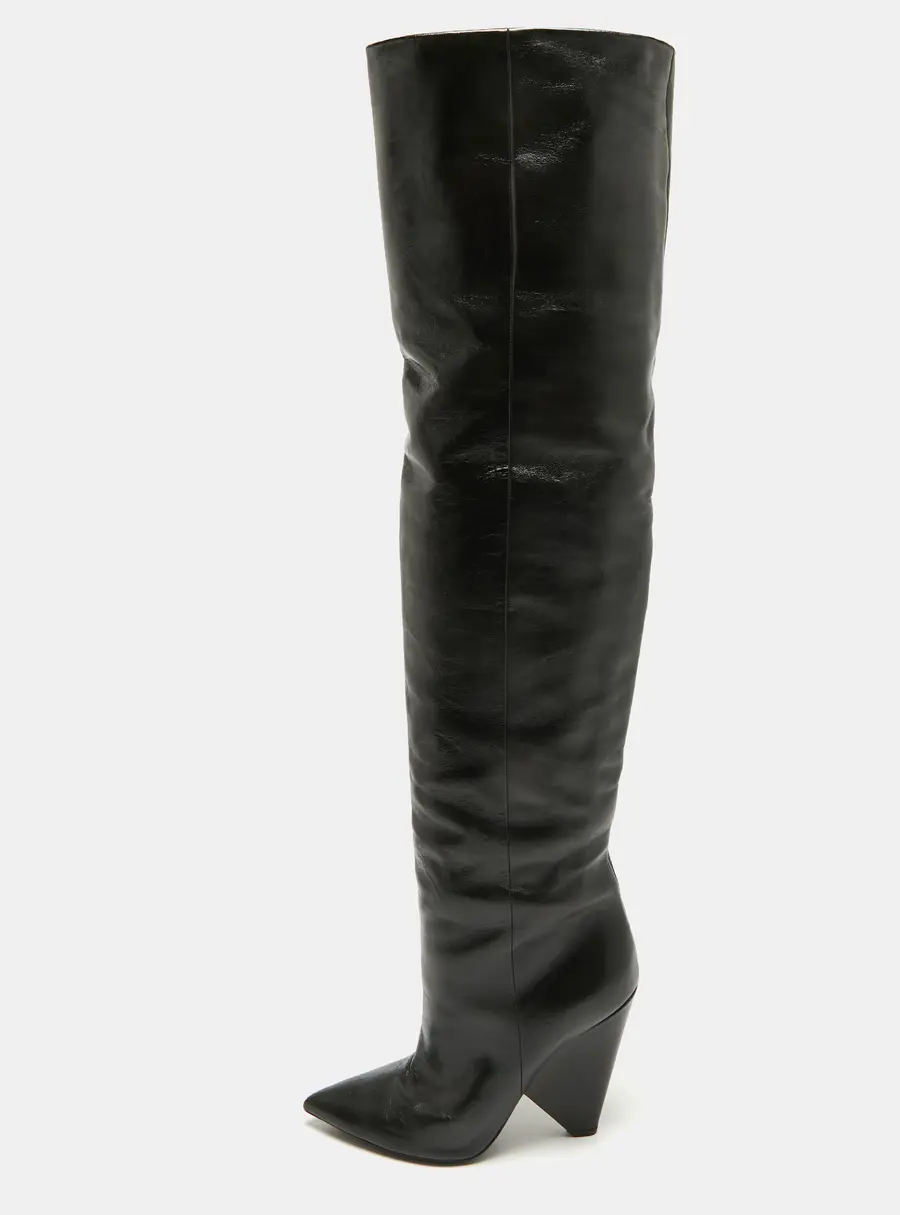 Saint Laurent Paris Size 39 Black Leather Over The Knee Boots