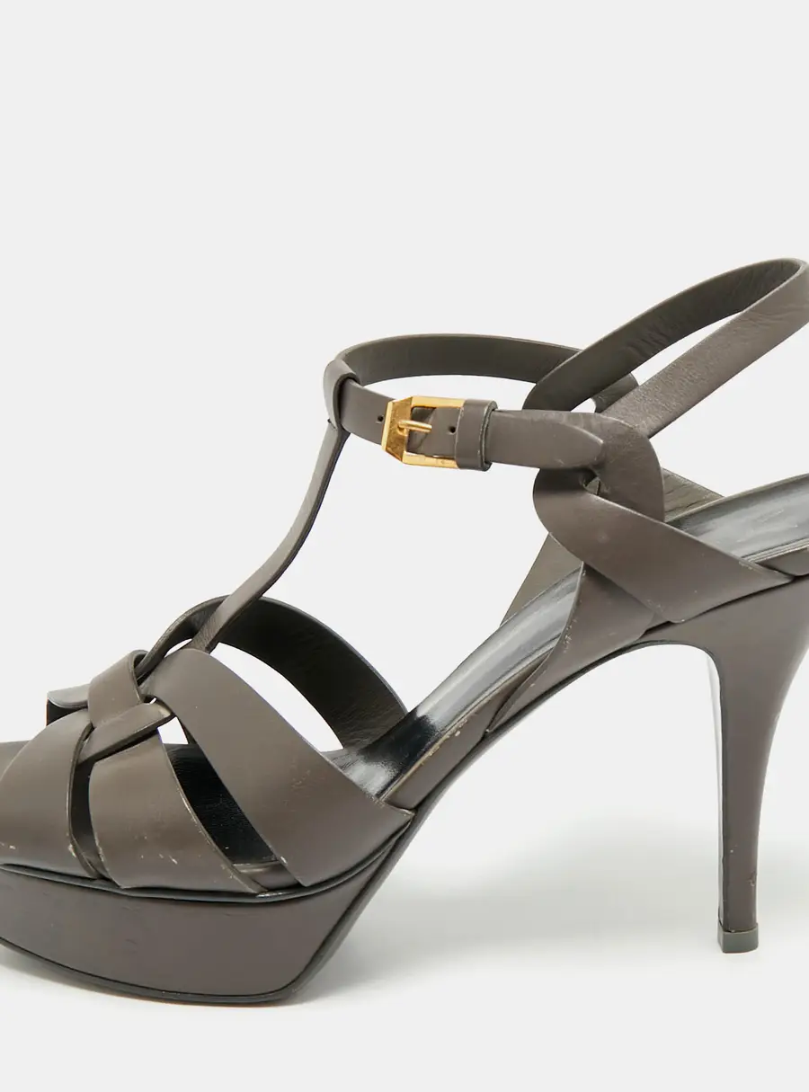 Saint Laurent Paris Size 40 Grey Leather Ankle Strap Sandals