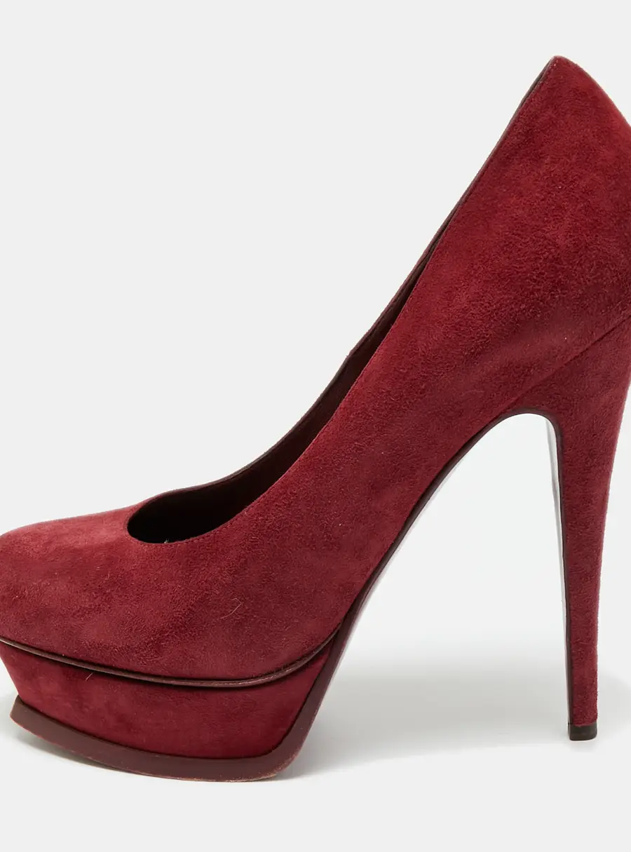 Saint Laurent Paris Tribtoo Size 39 Burgundy Suede Platform Pumps