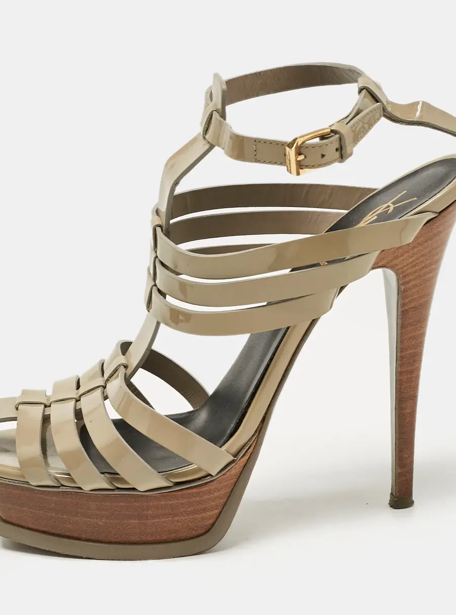 Saint Laurent Paris Size 39.5 Grey Patent Leather Ankle Strap Sandals