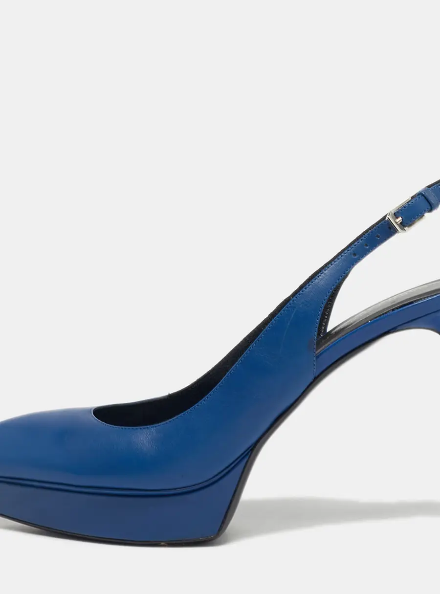 Saint Laurent Blue Leather Platform Slingback Pumps Size 40