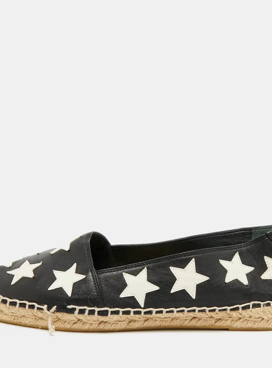 Saint Laurent Size 38 Black/White Leather Star Espadrille Loafers